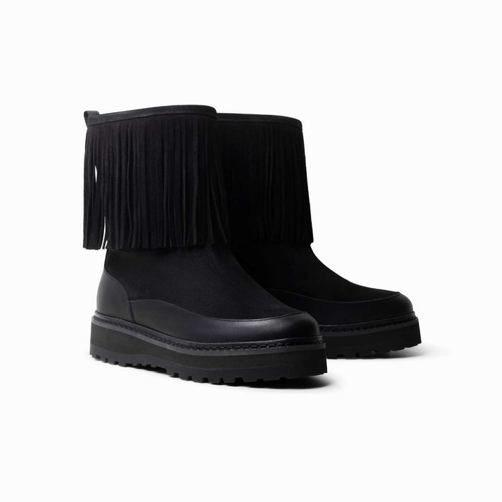 Mono Tag Boot Fringes Leather/Suede Black W