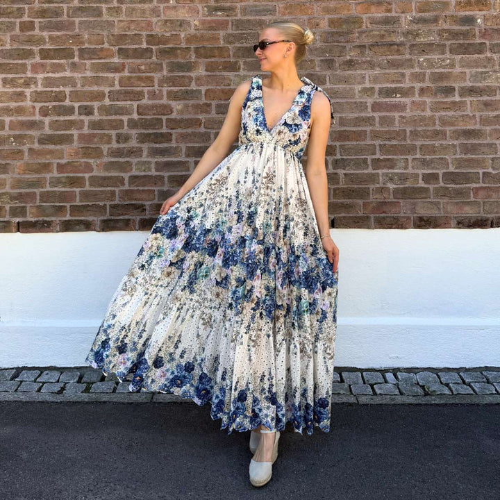 From Paris With Love Strap Embroidery Dress Blue