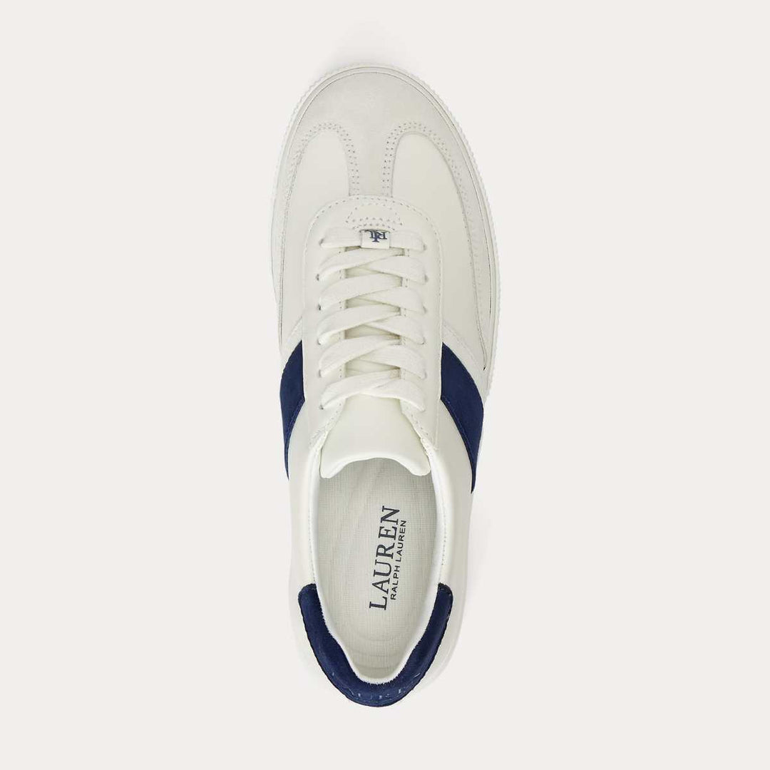 Ralph Lauren Braylee Leather and Suede Trainer Snow White / Navy W