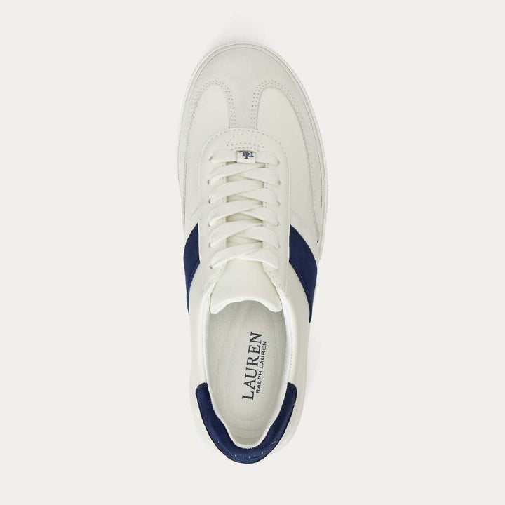 Ralph Lauren Braylee Leather and Suede Trainer Snow White / Navy W