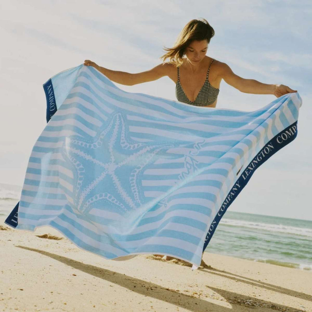 Lexington Summer Cotton Velour Beach Towel Blue/White 100x180