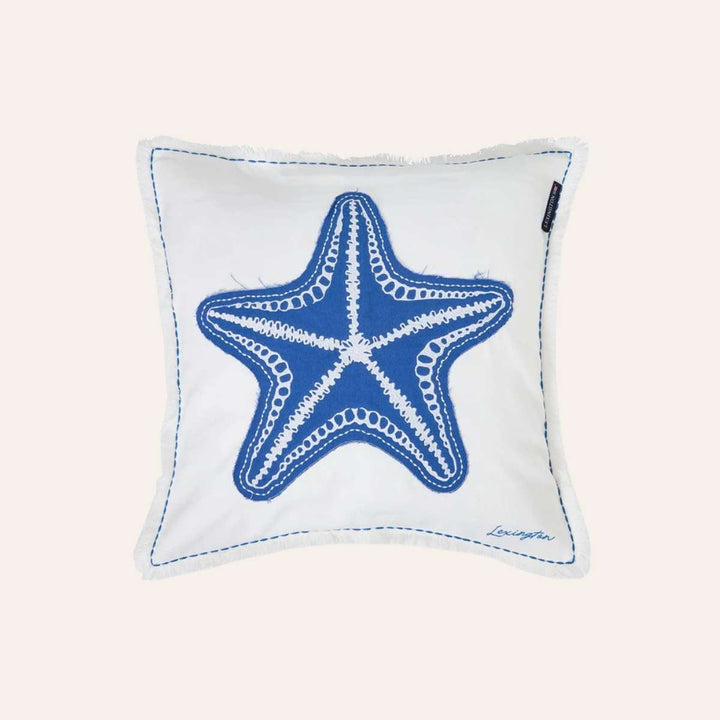 Lexington Summer Embroidered Patch Pillow Cover White/Blue 50x50