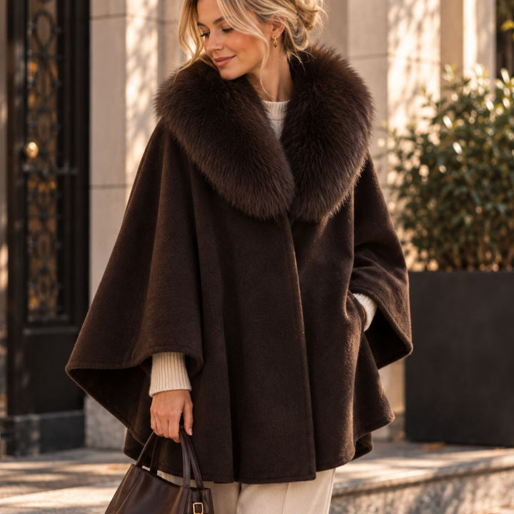 From Paris With Love Faux Fur Collar Cape Choco W