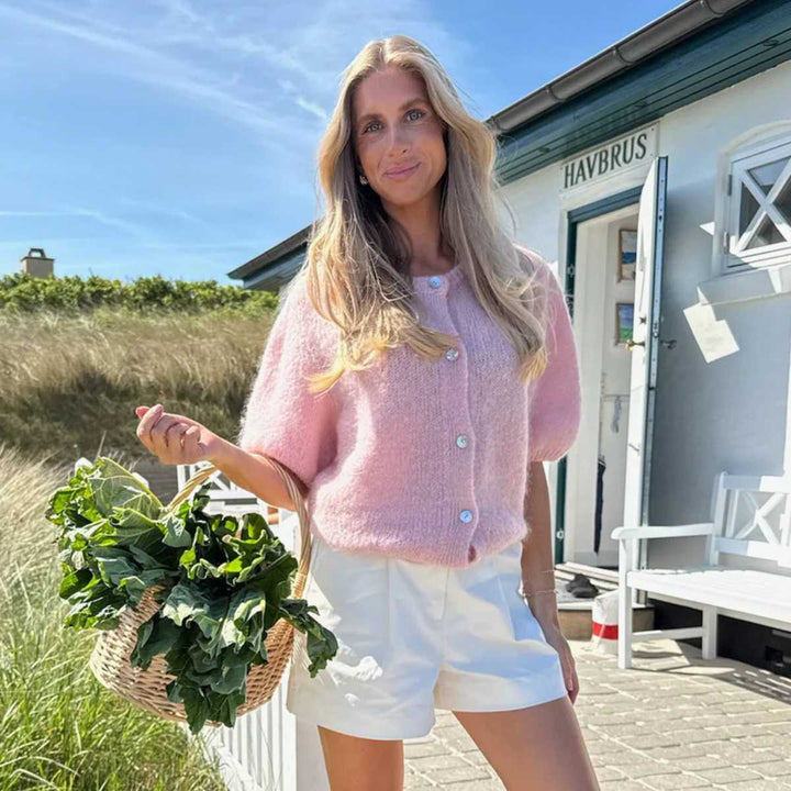 IdaIC Kortermet Cardigan Light Pink