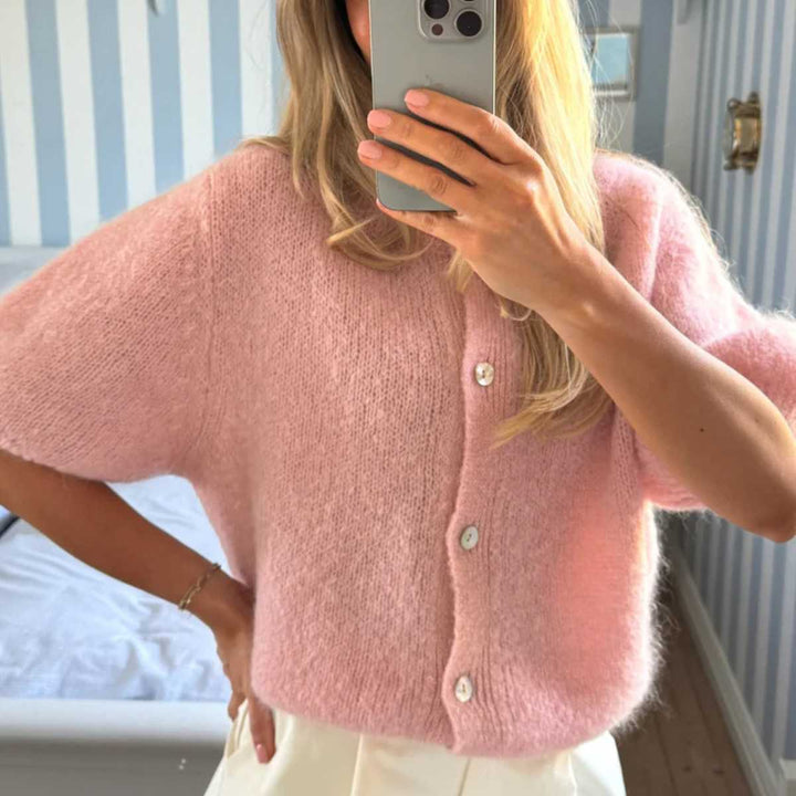 IdaIC Kortermet Cardigan Light Pink