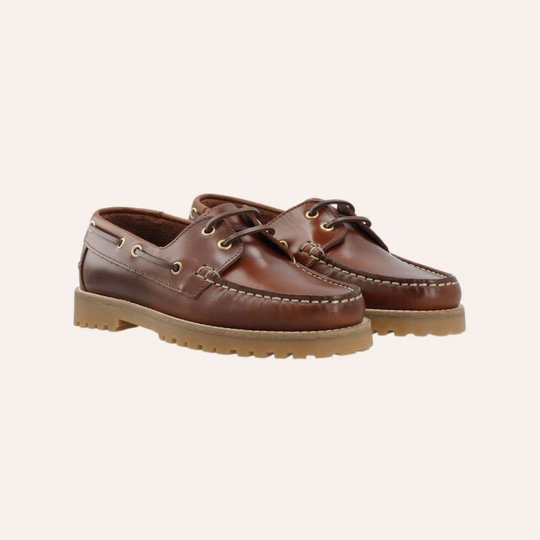 Bianco Biacapri Boat Shoe Pull Up Leather Brown W