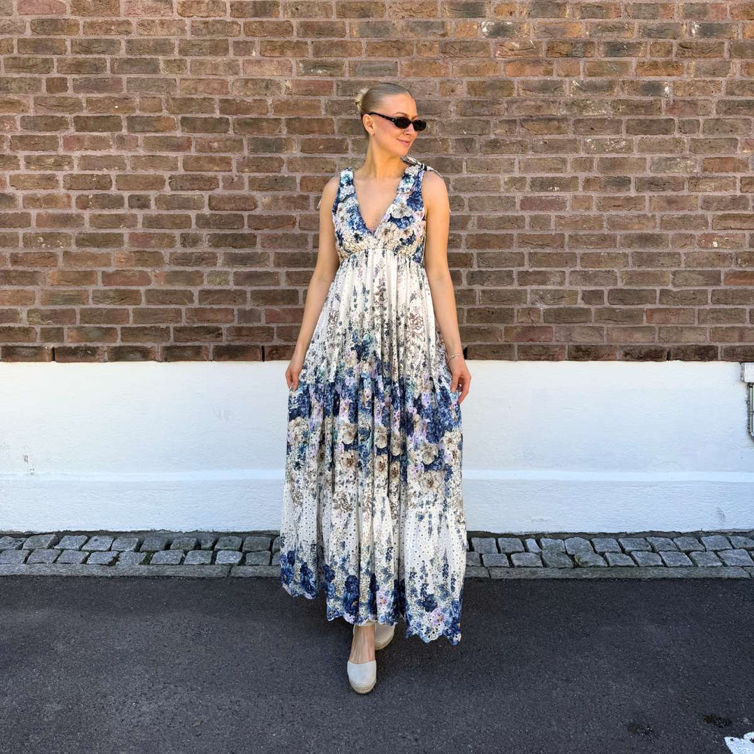 From Paris With Love Strap Embroidery Dress Blue