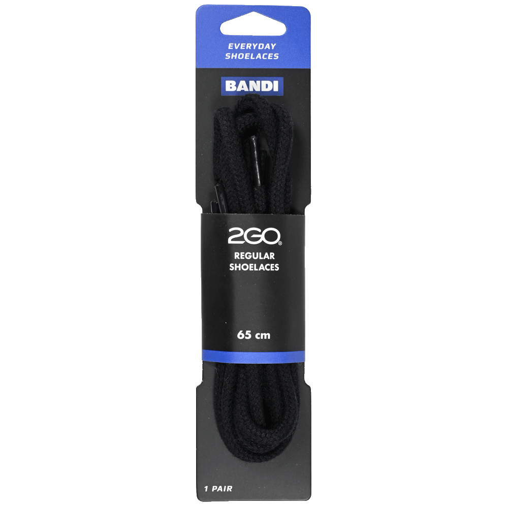 2GO Regular Shoelaces 171 Rund Black 65cm