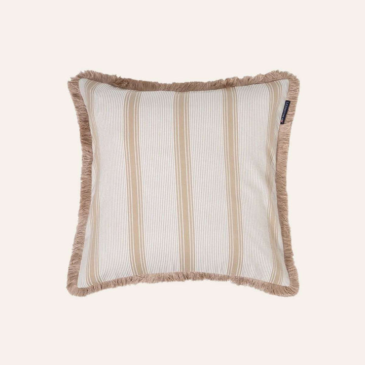 Lexington Striped Fringe Pillow Cover Beige/White 50x50