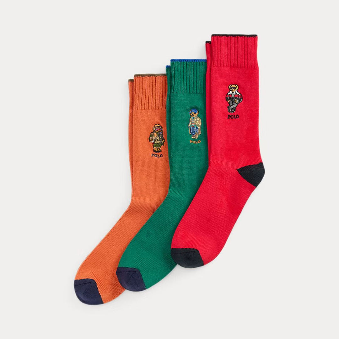 Ralph Lauren Comped Cotton Bear Crews 3 pair Multi