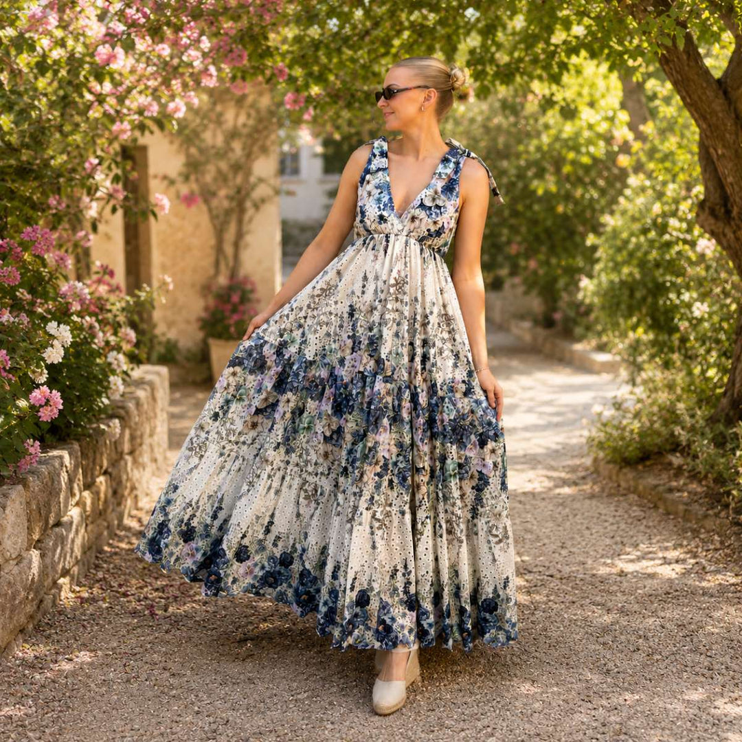 From Paris With Love Strap Embroidery Dress Blue