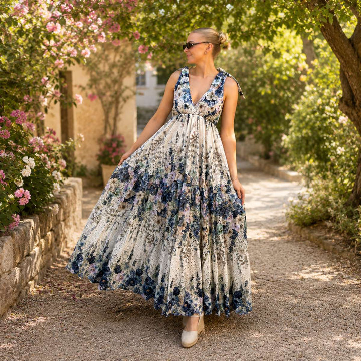 From Paris With Love Strap Embroidery Dress Blue