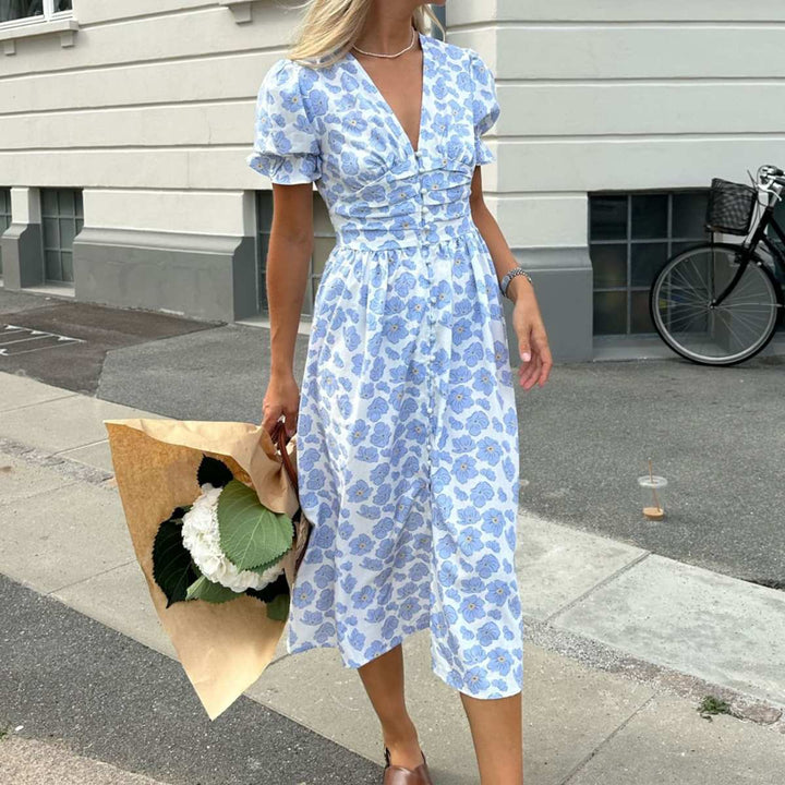 BYIC AdelIC Long Dress Blue Dazzling Flower W