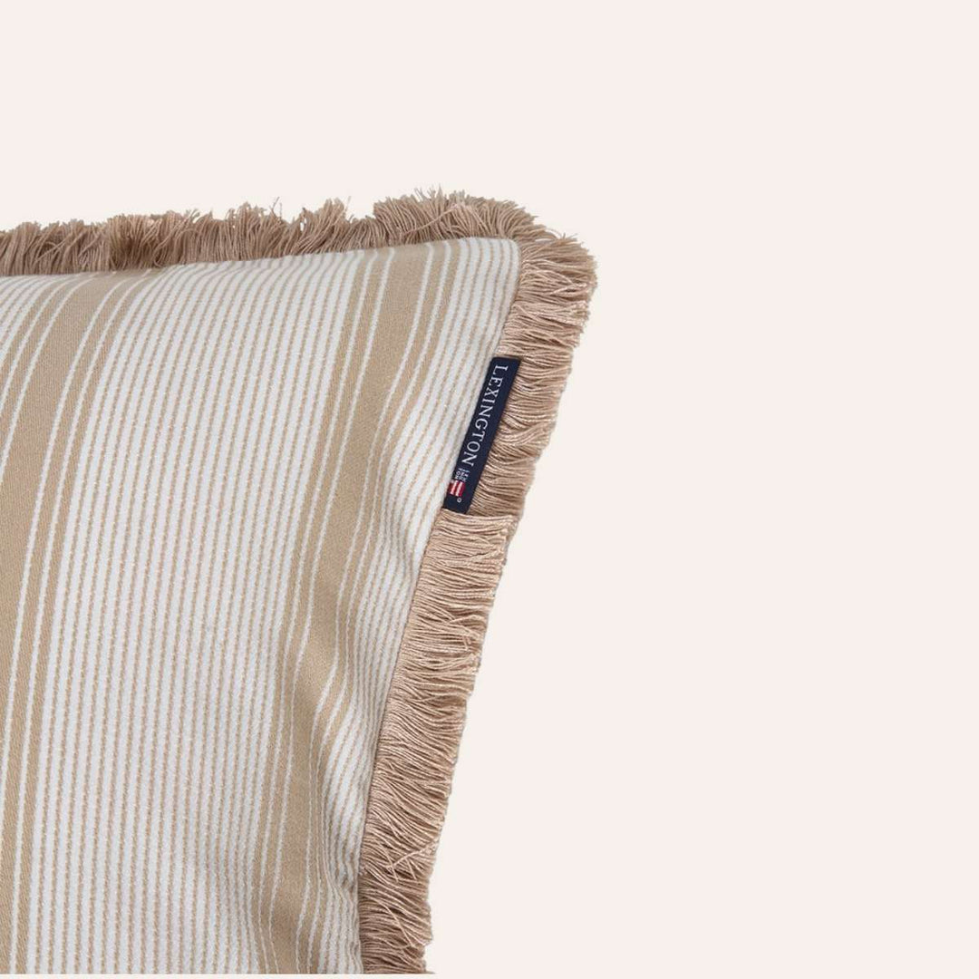 Lexington Striped Fringe Pillow Cover Beige/White 50x50