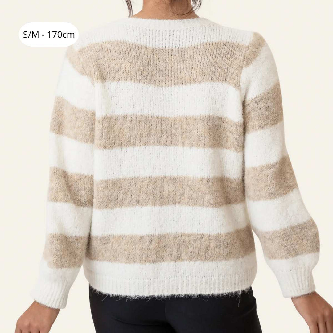 BYIC IdunIC Cardigan Beige White Stripes