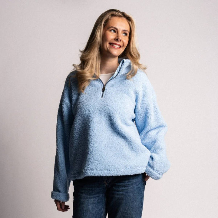 Monel Annie Teddy Fleece Half Zip Light Blue