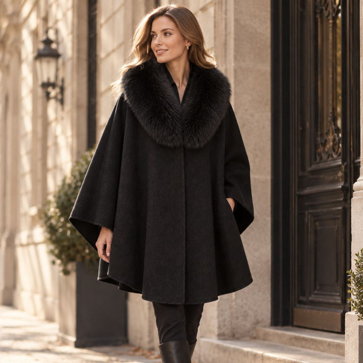 From Paris With Love Cape With Faux Fur Collar Svart