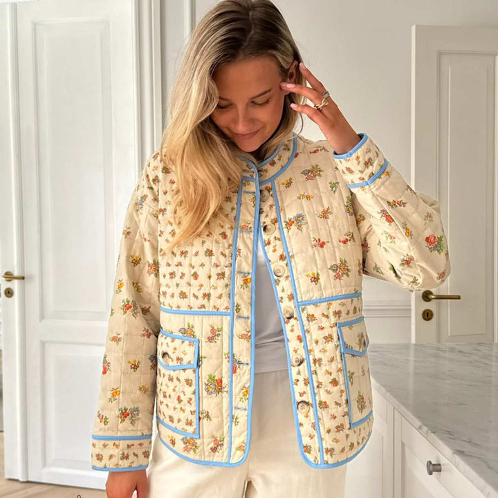 BYIC Emmyic Quilted Jacket Beige Multicolor Flower Print