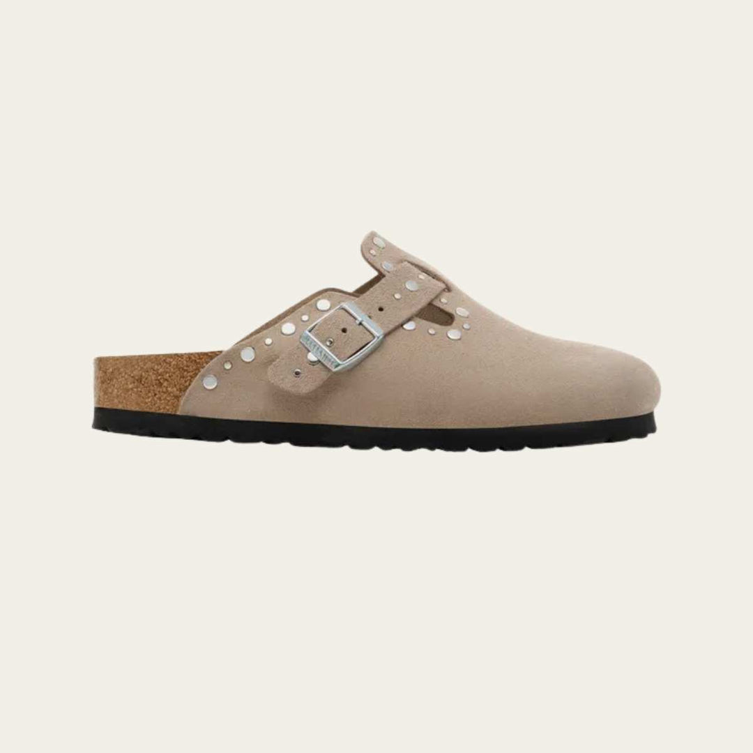 Birkenstock Boston Rivet Border Suede Taupe W