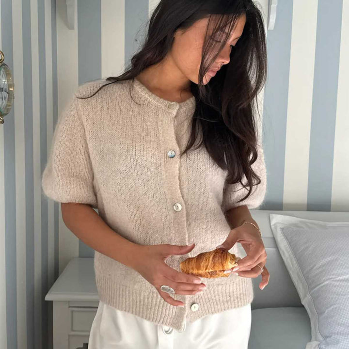 IdaIC Kortermet Cardigan Beige