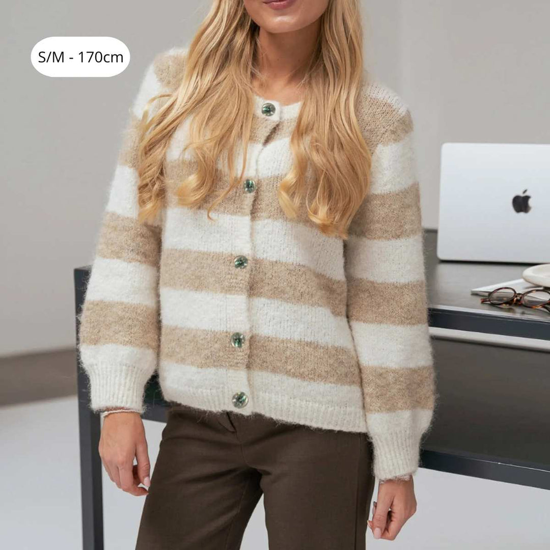 BYIC IdunIC Cardigan Beige White Stripes