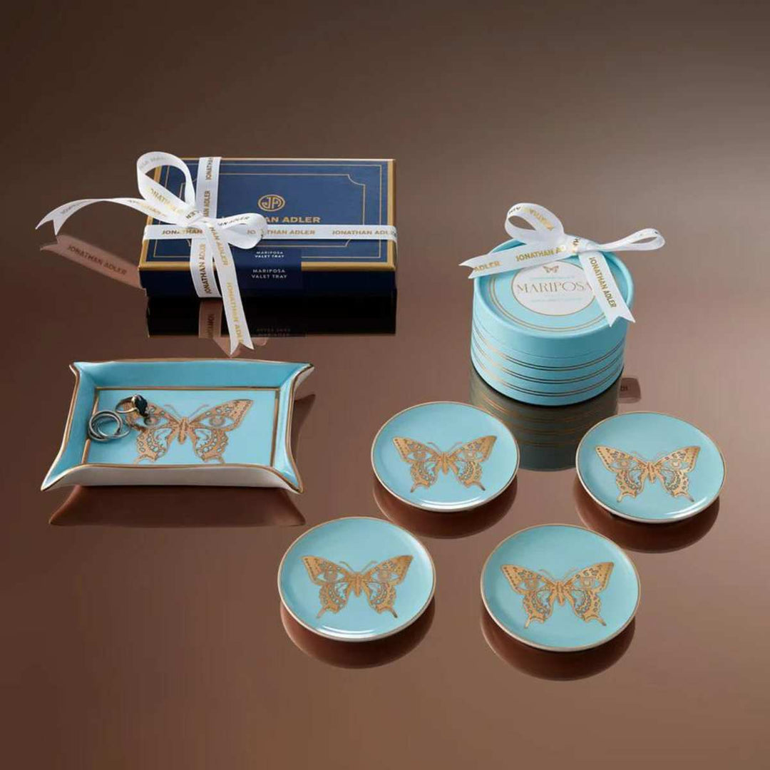 Jonathan Adler Mariposa Coasters - Set of 4, Blue/Gold