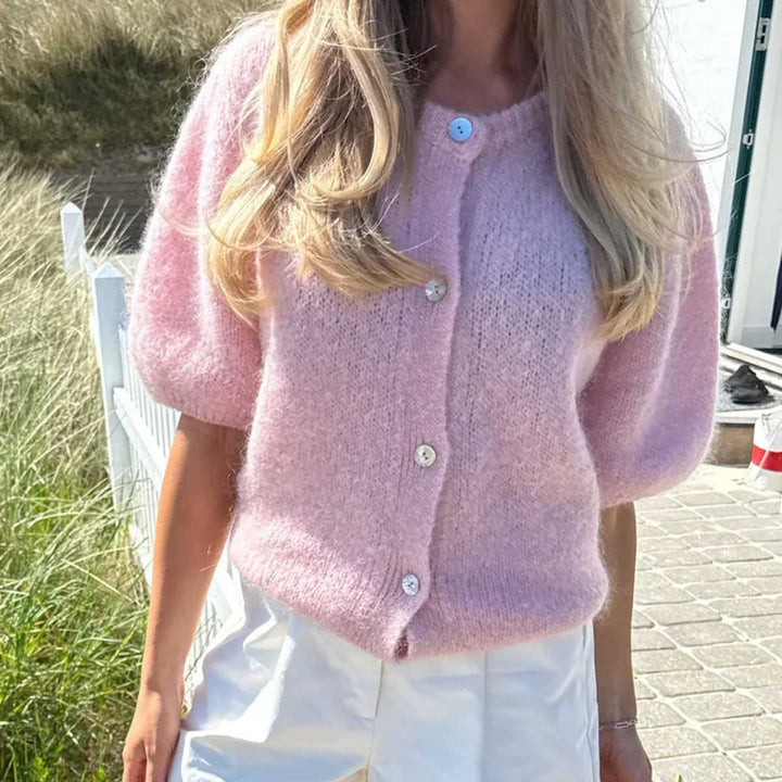 IdaIC Kortermet Cardigan Light Pink