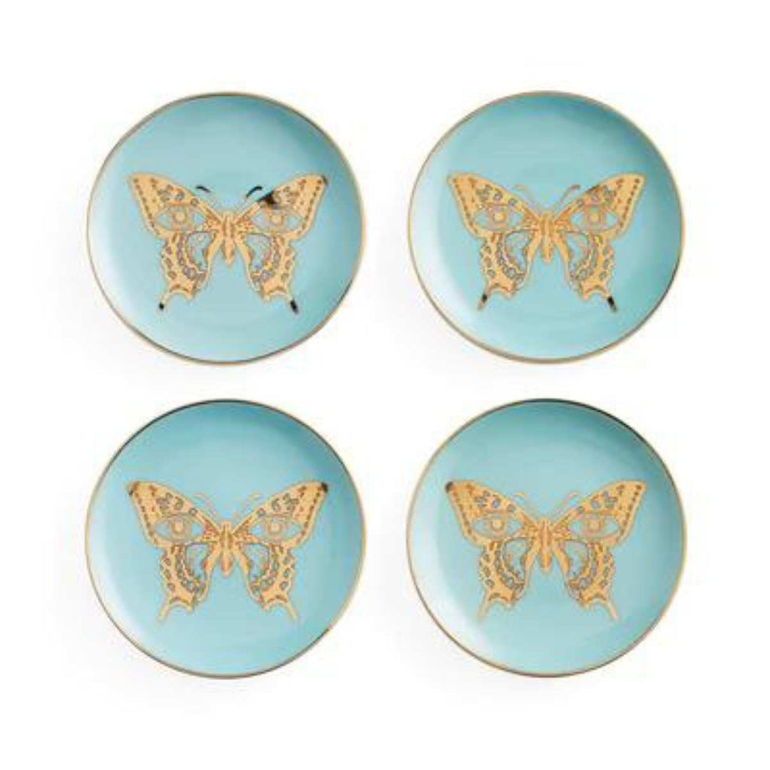 Jonathan Adler Mariposa Coasters - Set of 4, Blue/Gold