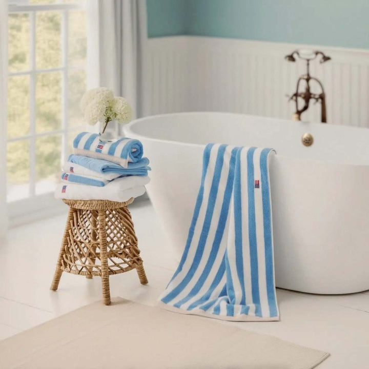 Lexington Block Striped Towel 100x150 Sky Blue/White/Moonbeam
