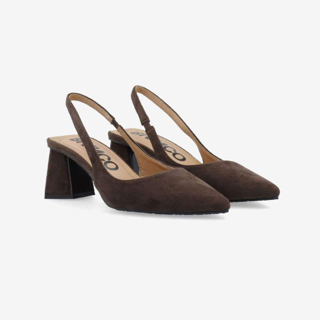 Bianco Biamaralyn Slingback Faux Suede Dark Brown W