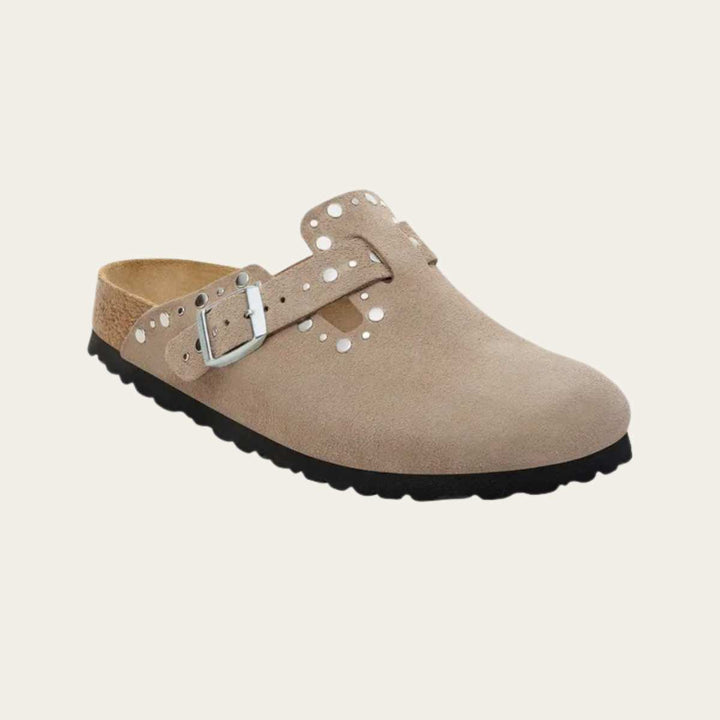 Birkenstock Boston Rivet Border Suede Taupe W