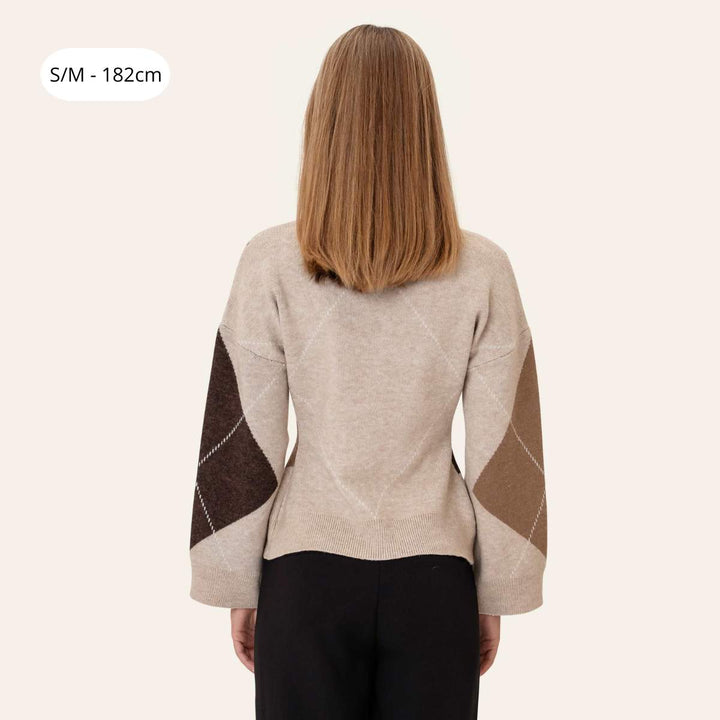 BYIC KarmaIC Fitted Cardigan Beige Argyle