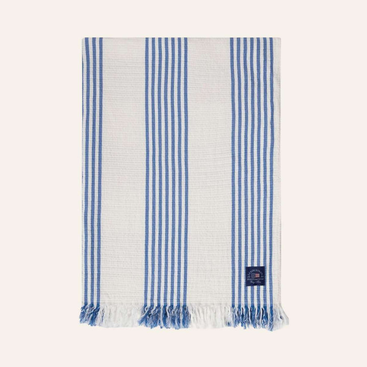 Lexington Striped Cotton Throw White/Blue/Beige 130x170