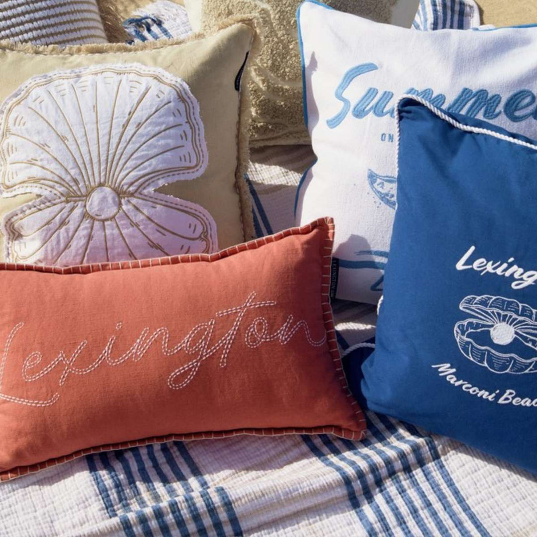 Lexington Striped Cotton Throw White/Blue/Beige 130x170