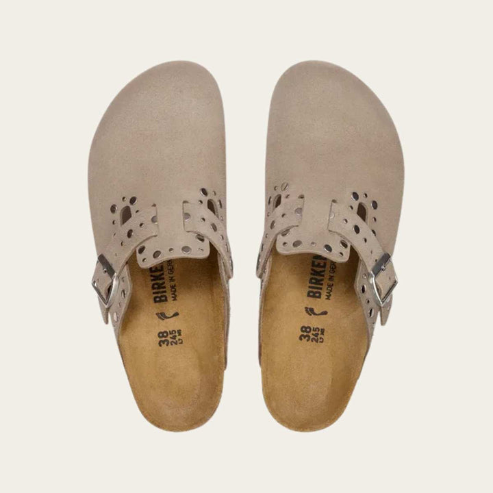 Birkenstock Boston Rivet Border Suede Taupe W