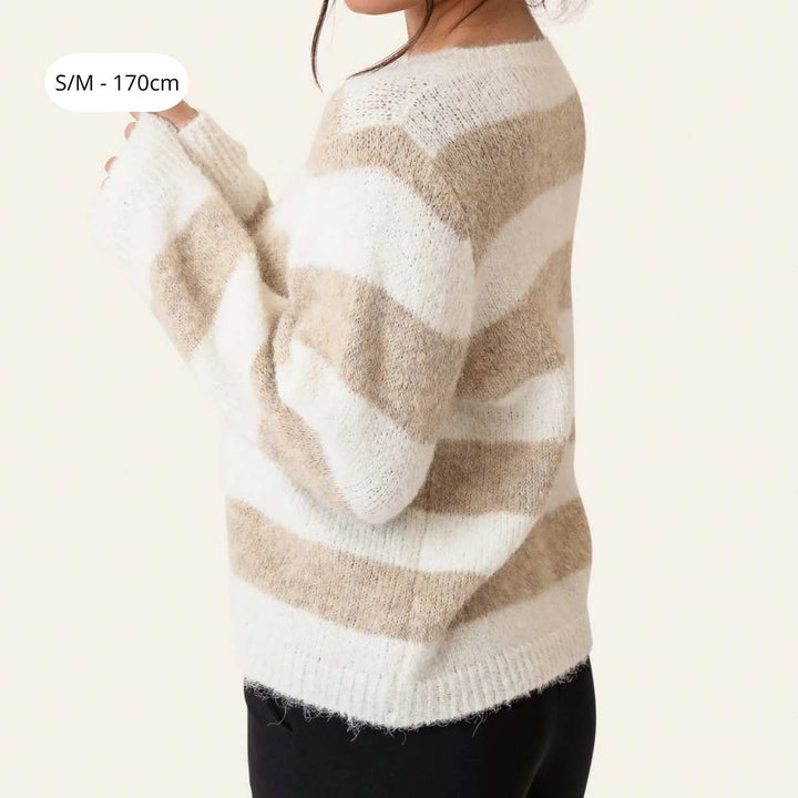 BYIC IdunIC Cardigan Beige White Stripes