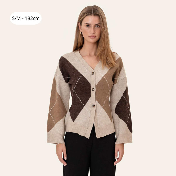 BYIC KarmaIC Fitted Cardigan Beige Argyle