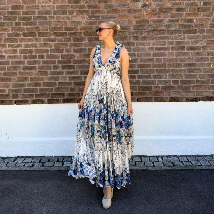 From Paris With Love Strap Embroidery Dress Blue
