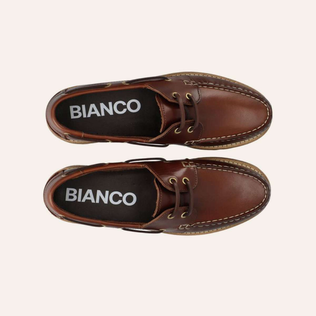 Bianco Biacapri Boat Shoe Pull Up Leather Brown W
