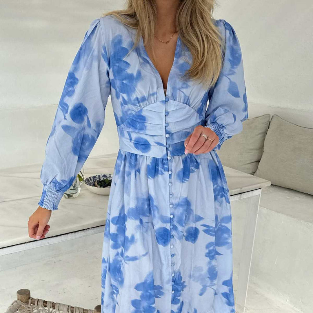 BYIC AdelIC Long Dress Abstract Blue Flower Print