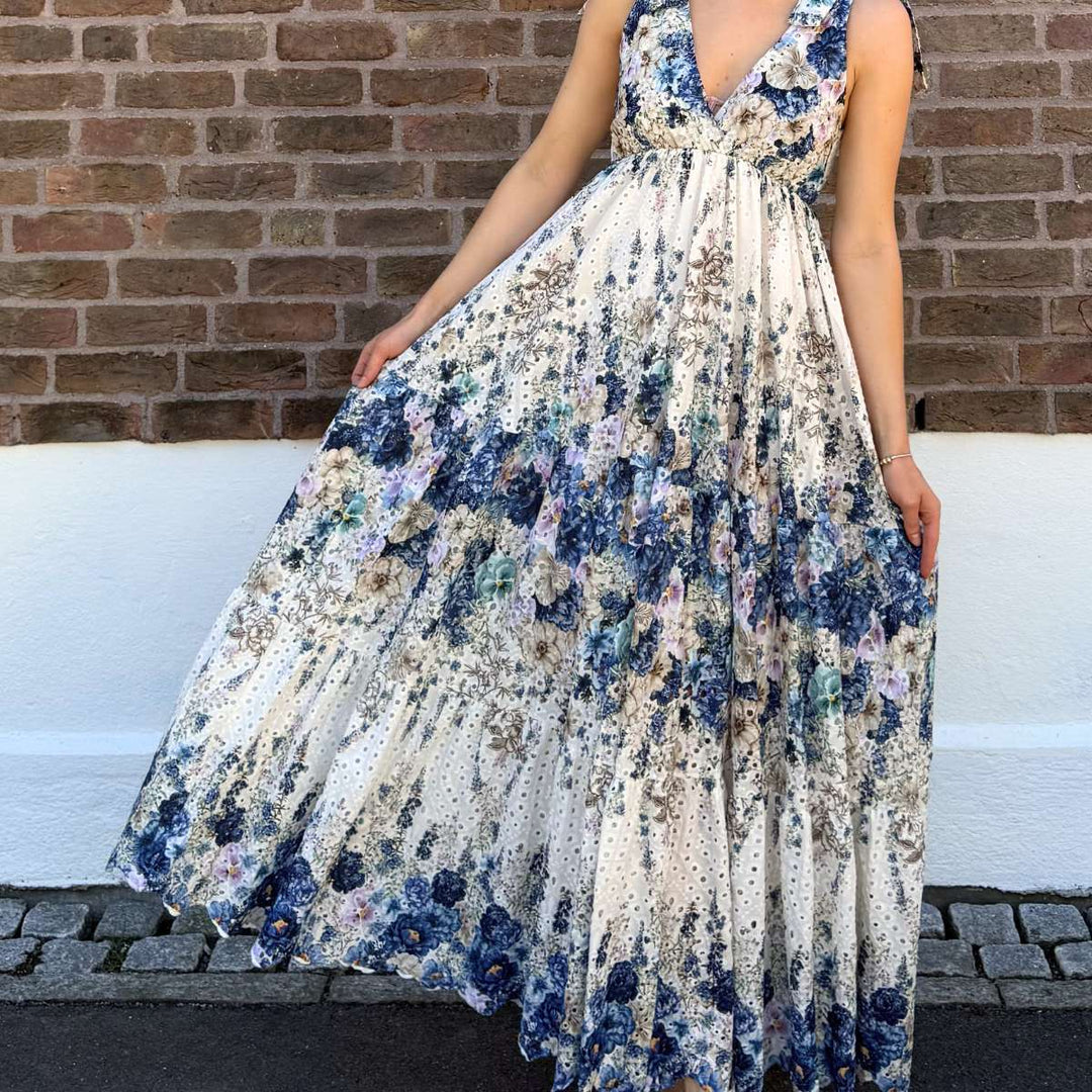 From Paris With Love Strap Embroidery Dress Blue