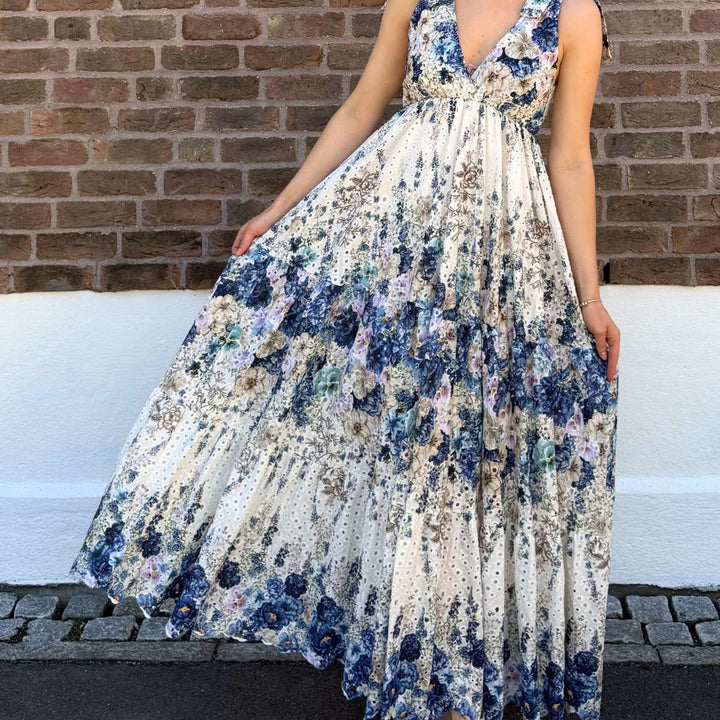 From Paris With Love Strap Embroidery Dress Blue