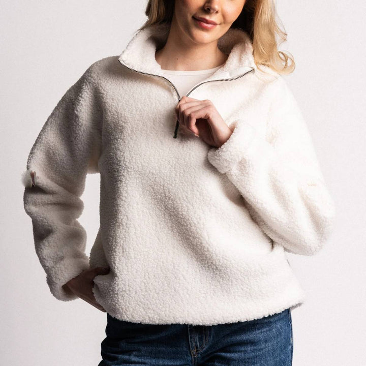 Monel Annie Teddy Fleece Half Zip White