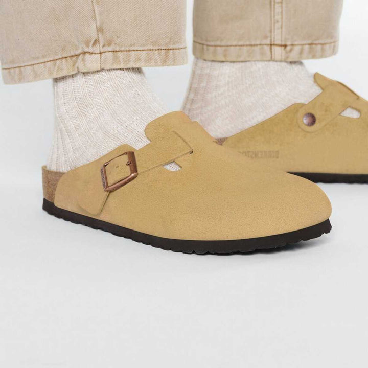 Birkenstock Boston Suede Leather Latte Cream W