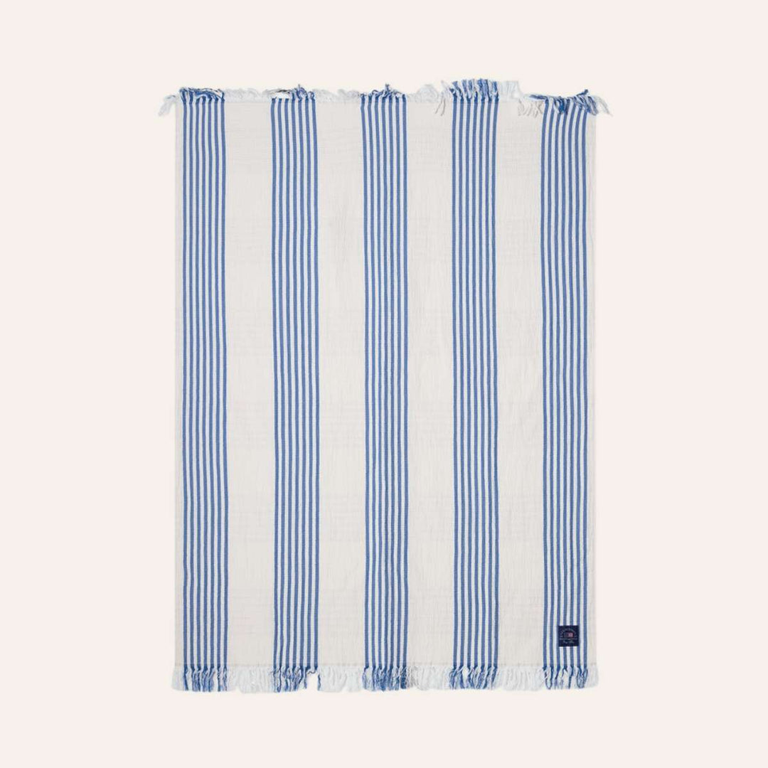 Lexington Striped Cotton Throw White/Blue/Beige 130x170