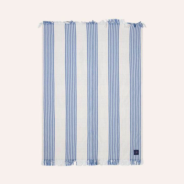 Lexington Striped Cotton Throw White/Blue/Beige 130x170