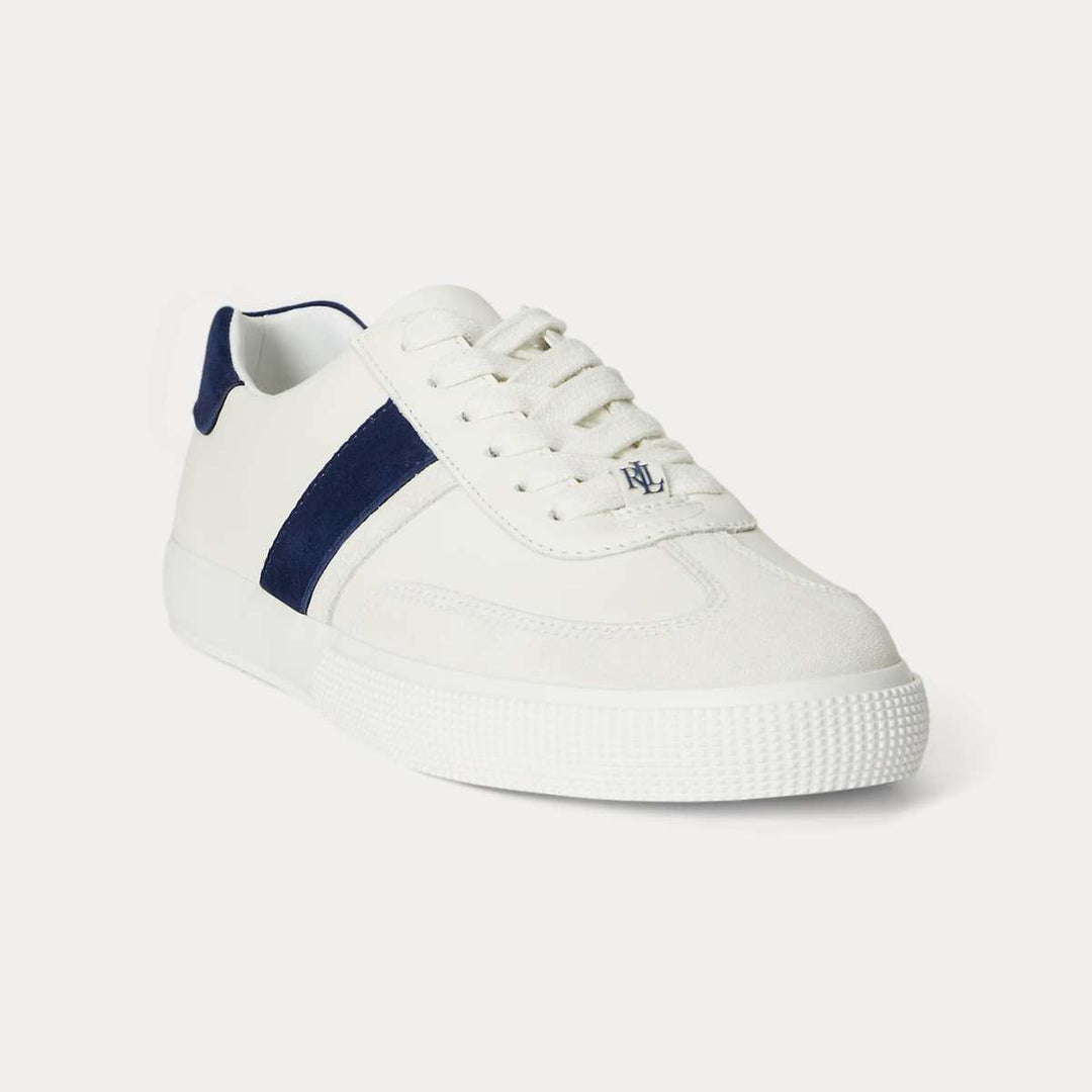 Ralph Lauren Braylee Leather and Suede Trainer Snow White / Navy W