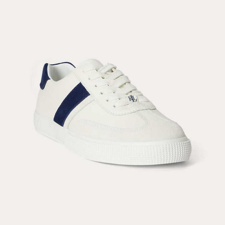 Ralph Lauren Braylee Leather and Suede Trainer Snow White / Navy W