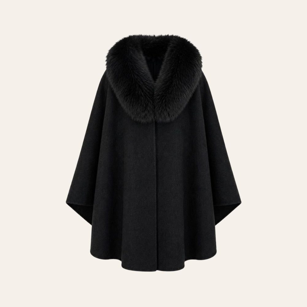 From Paris With Love Cape With Faux Fur Collar Svart – bilde 2